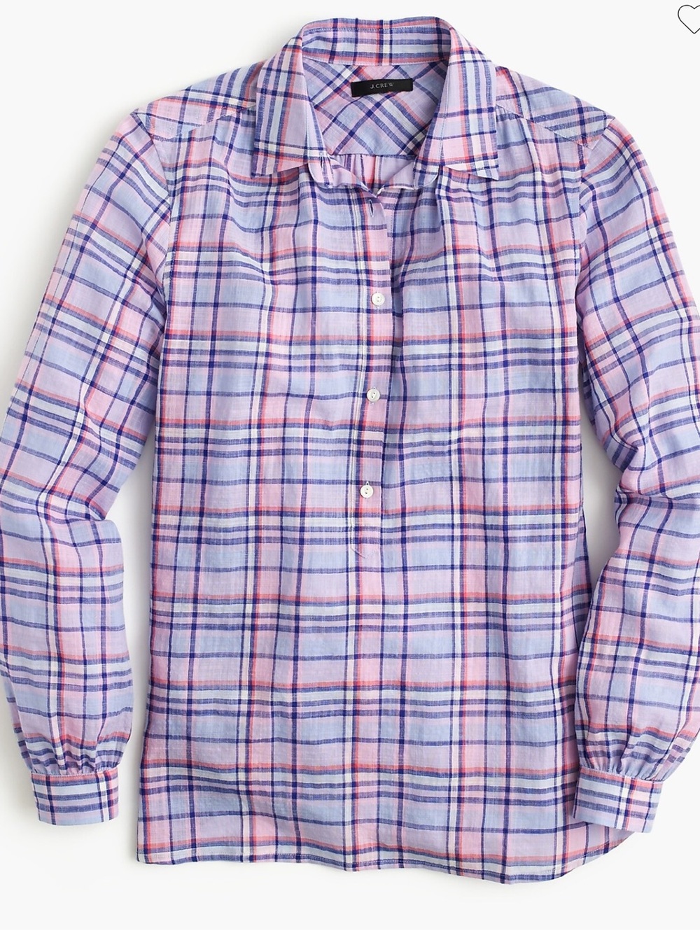 J.Crew Preppy Plaid Gathered Popover Shirt In Lilac Size 6